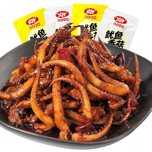 

qing zi teppanyaki mushroom fillet 20 bags spicy squid silk instant snacks q0108
