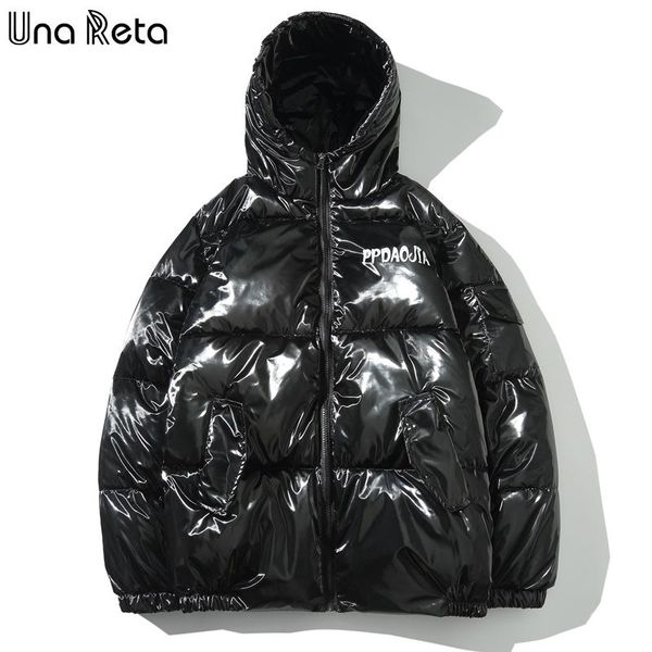 

men's down & parkas una reta shiny winter male jacket cotton coat with hooded plus size men clothing loose zipper, Black