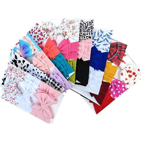 

3pcs set cute newborn baby headband big bows printing baby girl headband double layer kids elastic hair bands hair accessories wmthuo, Slivery;white