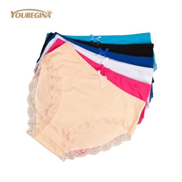 Youregina Plus Size Underwear Mulheres Sexy Algodão Sólido Knickers Mid Cintura Respirável Briefs Lingerie para senhoras 4XL 6 pcs / lote 201112