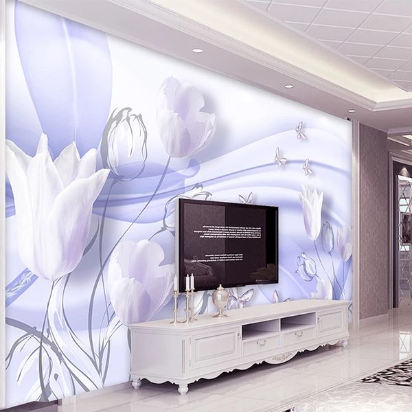 Foto personalizada papel de parede 3d estéreo roxo fantasia tulipa flor moderna moda murais sala de estar tv sofa fundo parede pintura