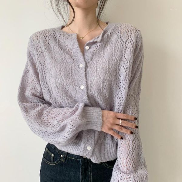

knitted sweater cardigan women hollow-out casual loose winter autumn 2020 single breasted sweaters long sleeve korean fashion1, White
