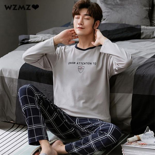 

autumn winter men cotton pajamas set casual sleepwear suit long sleeve plaid pants warm comfortable pijama homewear nightwear1, Black;brown
