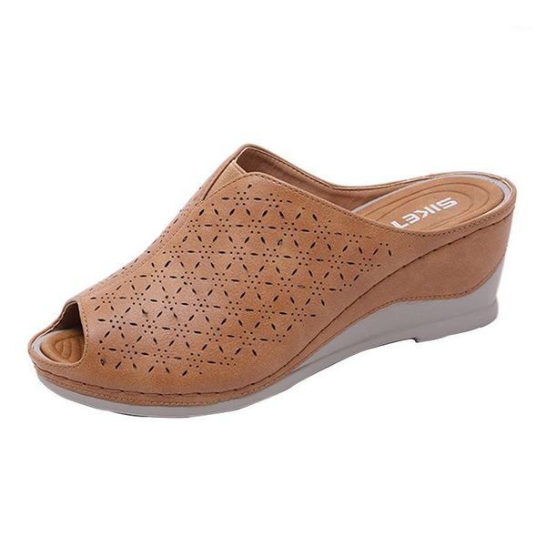

slippers 2021 summer wedge heel wear thick bottom beach anti-skid wild personality fish mouth children1, Black