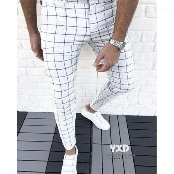 

men's pants men clothing men's casual plaid social slim fit black trousers zipper mid waist skinny business office work party male