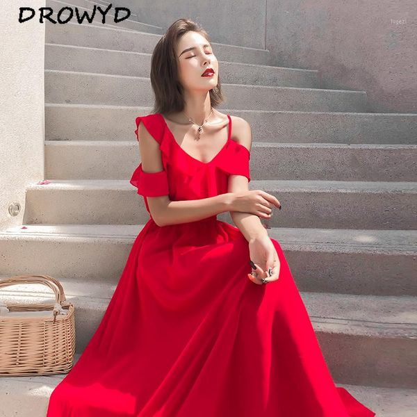 

drowyd summer boho backless maxi dress women red chiffon casual elegant bohemian sling beach club party dresses vestidos1, Black;gray