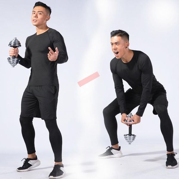 

sports high elastic quick-drying tight-fitting long sleeve three-piece fitness suit running training basketball tight-fitting, Black;blue