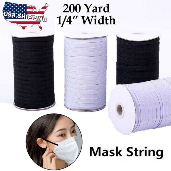 

new 1/4 inch knitted elastic band for face cover 200 yards sewing cord string 6mm1, Black;white