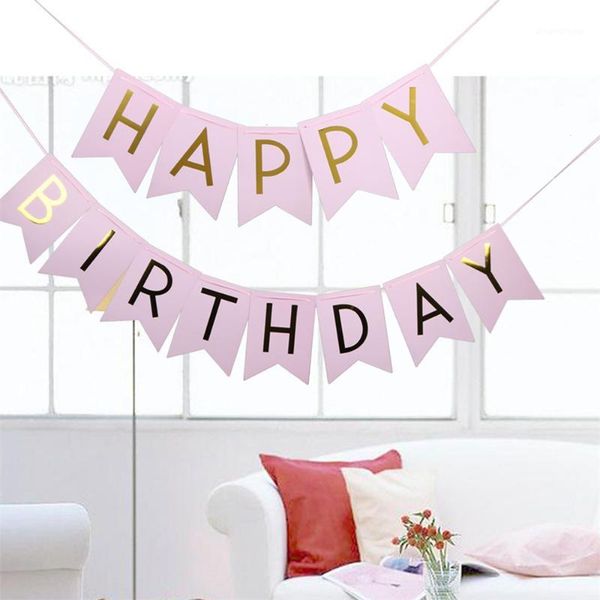 

pastel pink happy birthday banner garland hanging gold letters p props bunting garland wedding decoration party event1