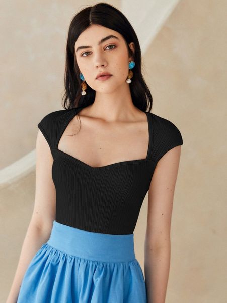 

cap sleeve rib-knit tee f4oj#, White