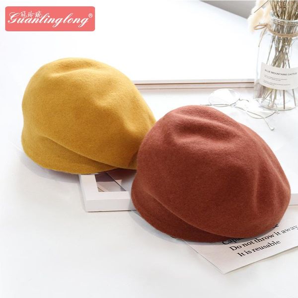 

beanie/skull caps autumn and winter hat wool bag head british style pile heap cap painter pure color warm keeping bud, Blue;gray