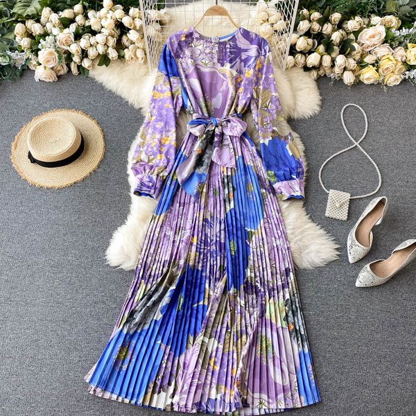 

2021 new retro print maxi feminine design fashions neck puff the line dressed autumn boho party dress long ycei, Black;gray