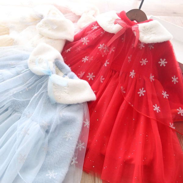

winter ~ 813 girls' detachable 332360 snow cape plush princs drs 126, Red;yellow