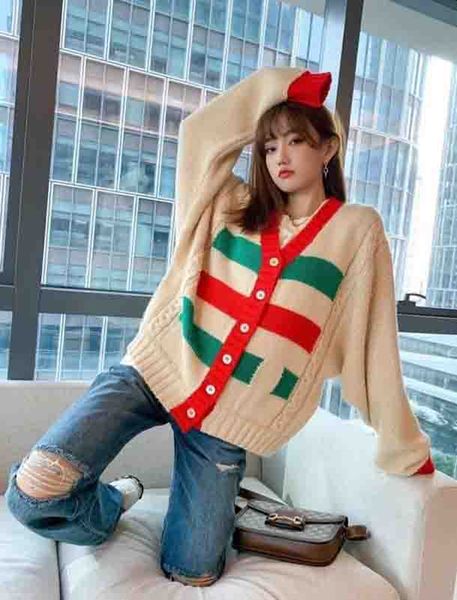 

women sweater fashion contrast color striped pattern sweatshirts women thick knitted sweater casual womens cardigan sweaters size -xl, White;black