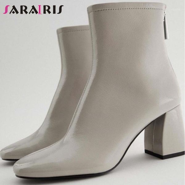 

sarairis brand new female 2021 fashion concise office boots ankle boots women round toe thick high heels zipper shoes woman1, Black