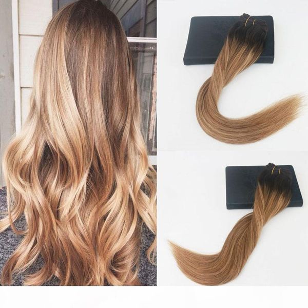 

14-24" 7pcs 120gram balayage color #2#6#27 brazilian hair extensions full set clip on hair extensions 100% human hair, Black;brown