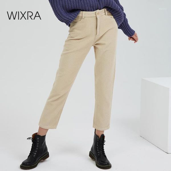 

wixra women corduroy pants ladies casual bottoms female trouser straight pants 2019 autumn winter high waist trousers1, Black;white