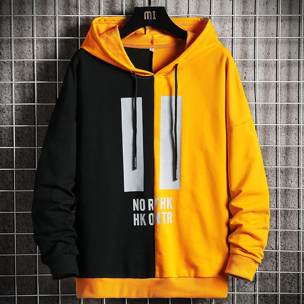 

patchwork hoodie men letter print high street hooded sweatshirt fashion hoodies streetwear male clothing kg-1387, Black