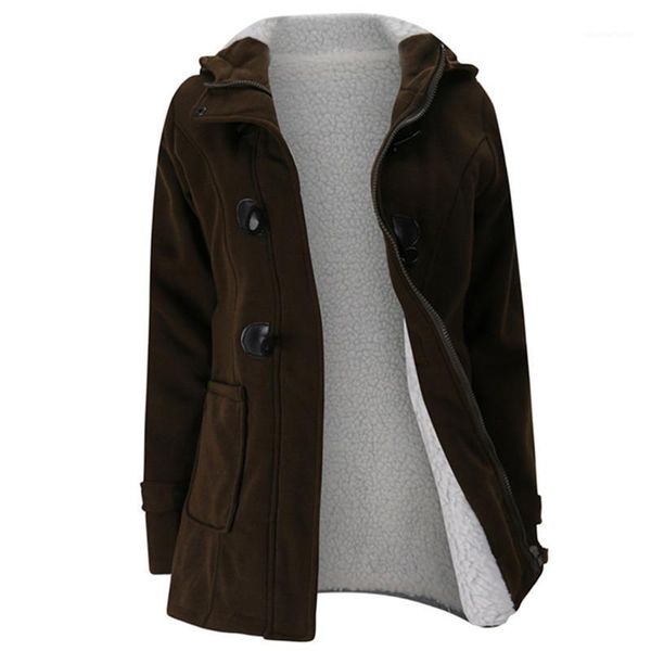 

2018 winter new ladies casual thick warm hoodies coat / woman's double breasted plush hooded jacket parkas1, Black