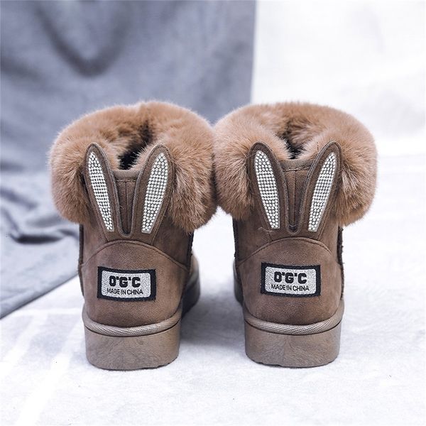 

2021 women winter snow boots outdoor fur keep warm shoes female sweet flock slip-on solid rhinestone casual boots, Black;white