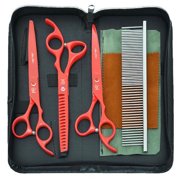 

7" professional cat pet grooming scissors kit with forceps japan 440c dog hair cutting clipper fish bone thinning shears b0030a