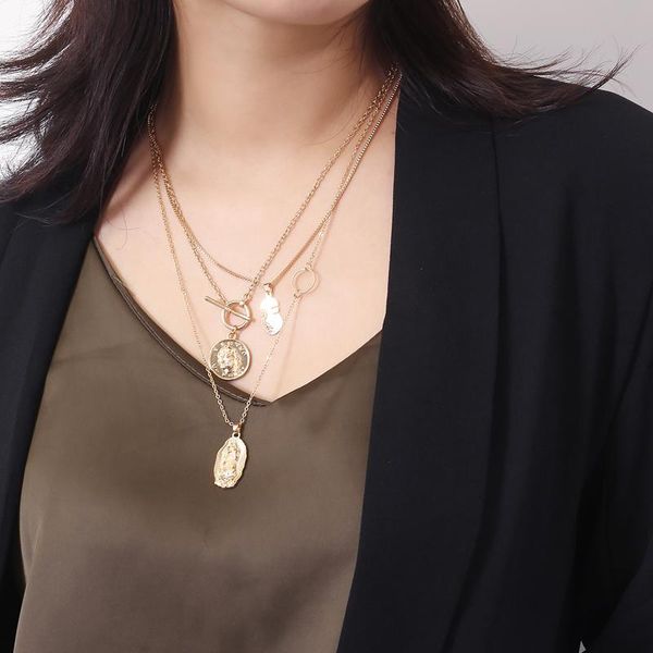 

sumeng 2019 новый boho многослойной цепи кулон ожерелье choker портрет монет богородица лицо мода женщины заявление ювелирные изделия bbynsy, Silver