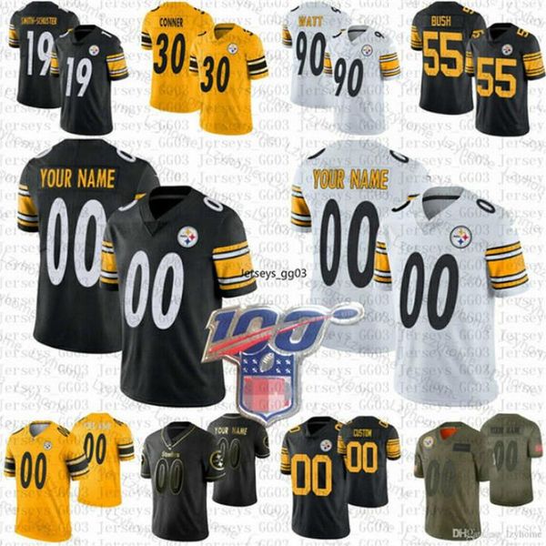 

2020 custom mens women kids pittsburgh steelers nfl t.j. 90 watt pit jerseys 53 pouncey 30 james conner devin bush ryan shazier, Black;red
