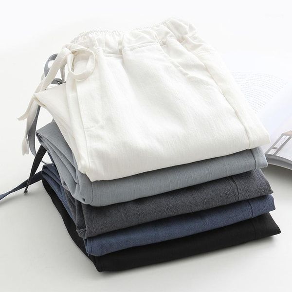 

white high waist pants women leisure cotton linen pantalon femme trousers women harem pants casual streetwear black q11351, Black;white