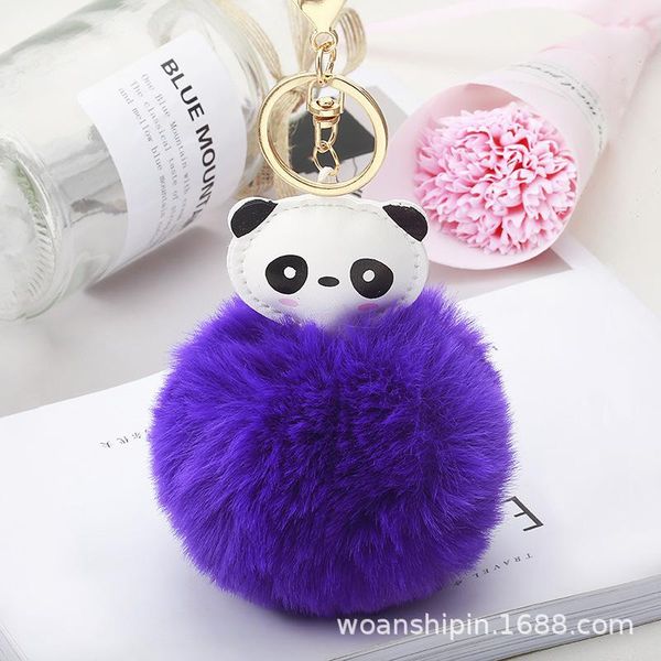 

мультфильм 8 см pu panda plush panda лампочка для волос ключа цепь сумка кожаный подвесной автомобиль ключ цепь, Silver