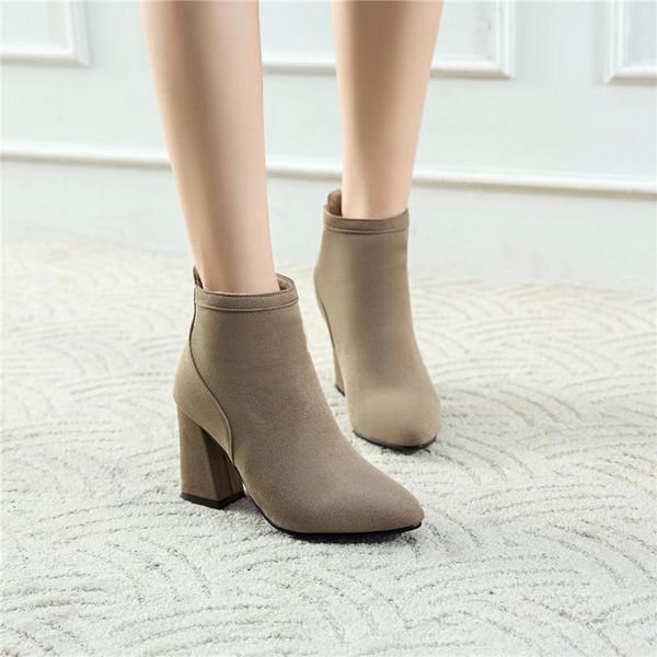 

boots ymechic woman concise autumn chunky high heel flock short boot female red green orange black ankle ladies shoes plus size