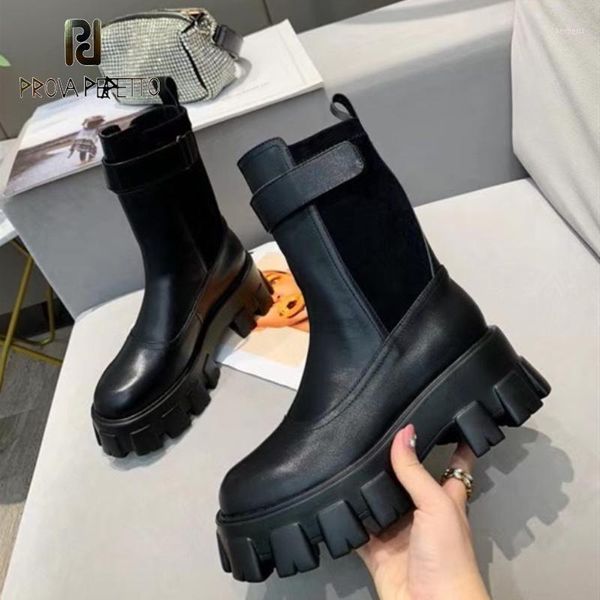 

boots autumn winter women's thick heel genuine leather stretch socks slip-on thick-soled thin fashion boots1, Black