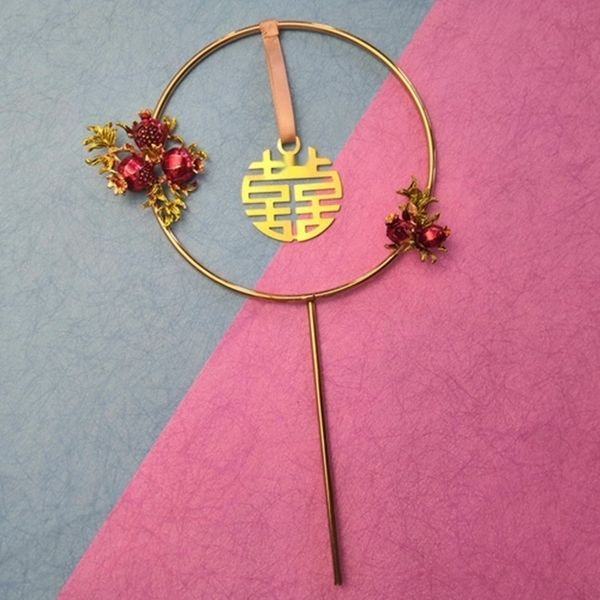 

yctiq chinese style wedding antique iron duozi duofu pomegranate double metal ring baking rxlhc cake decorative happiness cake plug-in ring