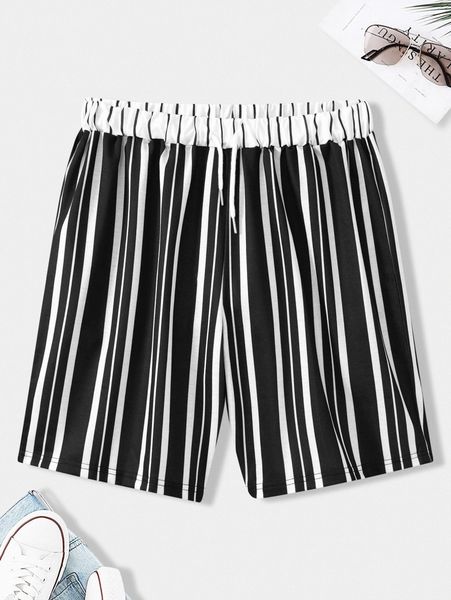 

men random vertical striped drawstring waist shorts 97jz#, Black
