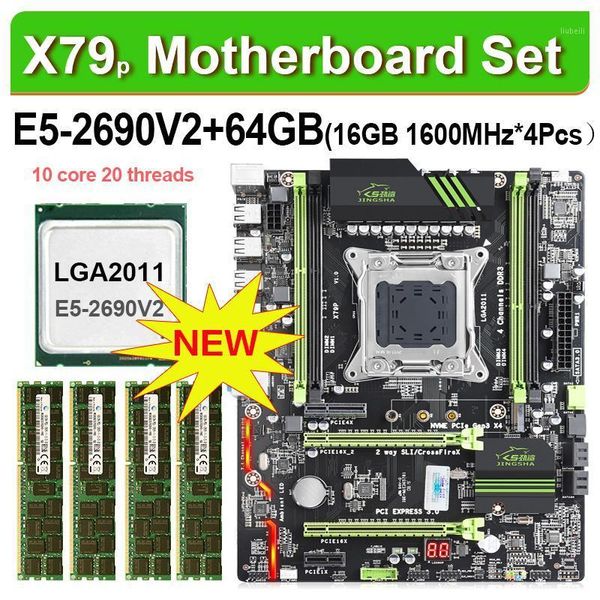 

x79p lga 2011 placa base de taza xeon e5 2690 v2 4x16gb = 64gb 1600mhz ddr3 ecc reg memoria atx usb3.0 sata 3 pci-e nvme m.2 ssd1