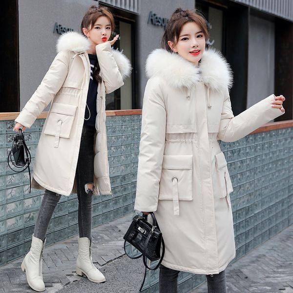 

2021 new winter down quilted cotton long fashionable fur collar with hood parka mujer coarse streetwear women's jacket 7el7, Black