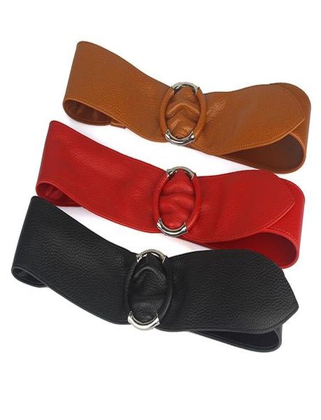 

новые женский эластичный cummerbunds stretch широкого waistband обернутых серебряного круг пряжка из натуральной кожи мягкой коровы твердых, Black;brown