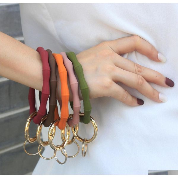 

s1176 women girls sile bracelet outdoor sports key ring bangle keyring ring circle key ring keychain wristlet sqcaum queen66, Slivery;golden