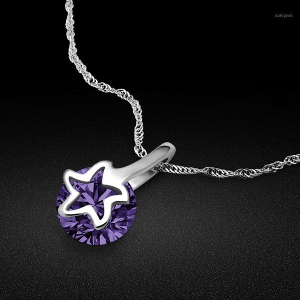 

pendant necklaces style silver jewelry s925 necklace-charm purple zircon necklace-sterling clavicle chain accessorie1