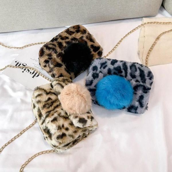 

plush leopard print pompom shoulder bags chain crossbody bag women bag women messenger bags handbags bolsa feminina