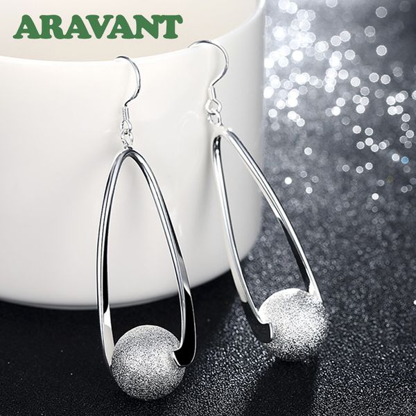 

silver 925 earrings long sanding ball earring for women wedding fashion jewelry, Black