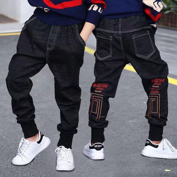 

2020 girls boys jeans demin legging elastic menina blue/black pants children cotton trouser for kids clothes 1 2 3 4 5 6 years lj201203