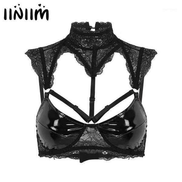 

womens fashion moto lace lingerie dance leather latex cups hollow out wire-unlined bra crop pole parties clubwear1, White