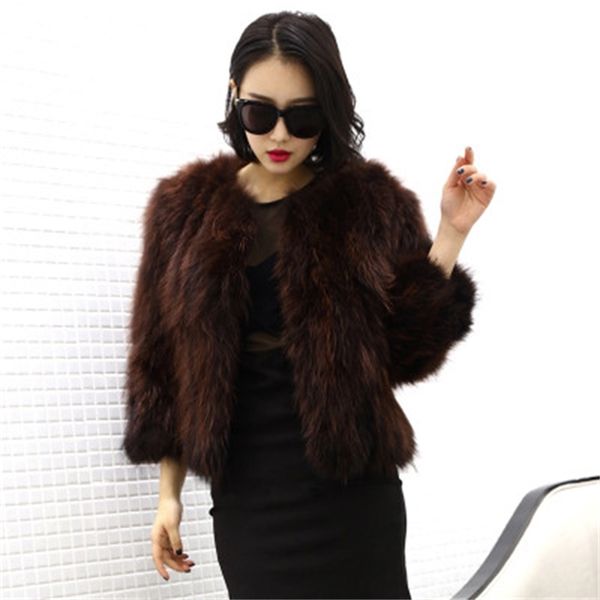 

2021 new female fashion coats fake elegant overcoats of dog raccoon women fur wxf042 cuok, Black