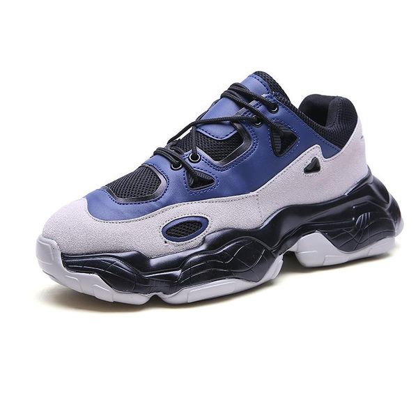 

plus size 46 leather women's chunky sneakers men women 2020 fashion street breathable platform shoes woman trainers, Black