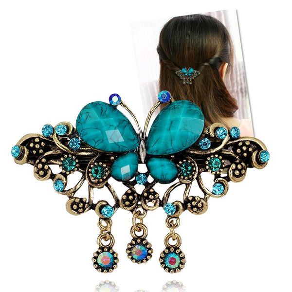 

vintage women elegant butterfly retro charm hair barrette rhinestone hair clip accessories, Golden;silver