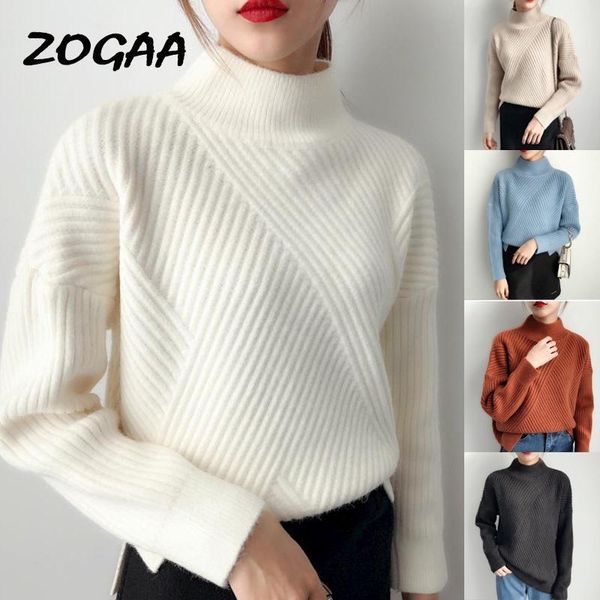 

zogaa sweaters women christmas casual fashion turtleneck autumn winter new knit pullovers all-match solid chic elegant1, White;black