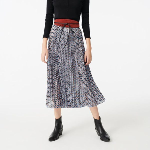

2020 spring summer temperament elastic waist print pleated skirt women1, Black