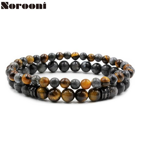 

norooni 2pc/set tiger eye stone beads bracelet buddha charm bracelets & bangle mew men labradorite stone micro inlay zircon y200730, Black
