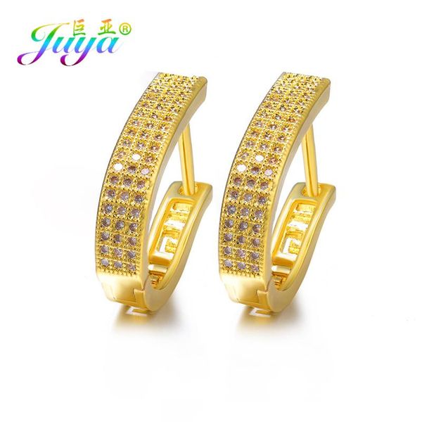 

hoop & huggie juya micro pave zircon earrings supplies for women fashionable evening party jewelry wholesale, Golden;silver