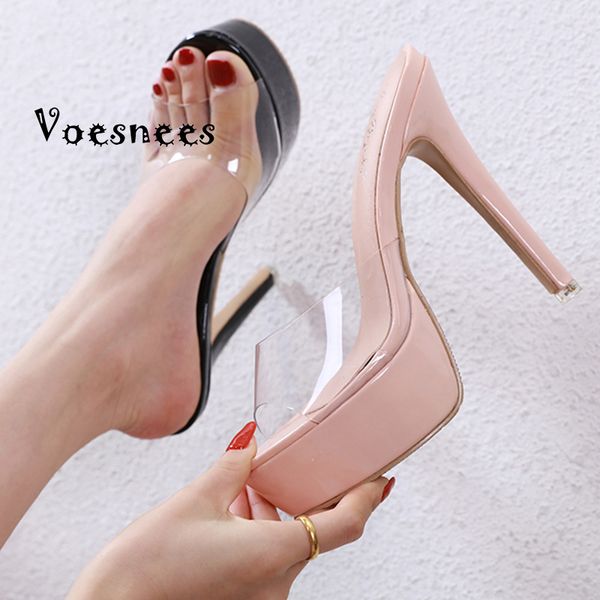 

2020 slippers 2020 be open midsummer fashion, dwaterproof, transparent wild water... high heels 14 in women's shoes... 6psy, Black